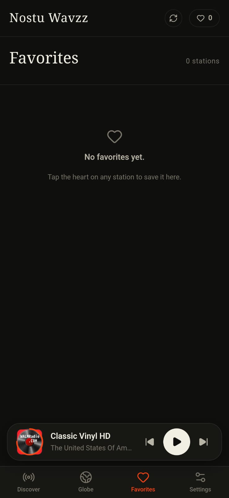 Nostu Wavzz favorites screen